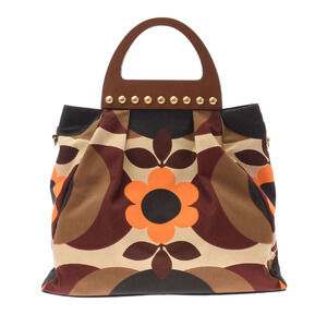 Miu Miu Flower Motif Handbag Brown Beige Orange